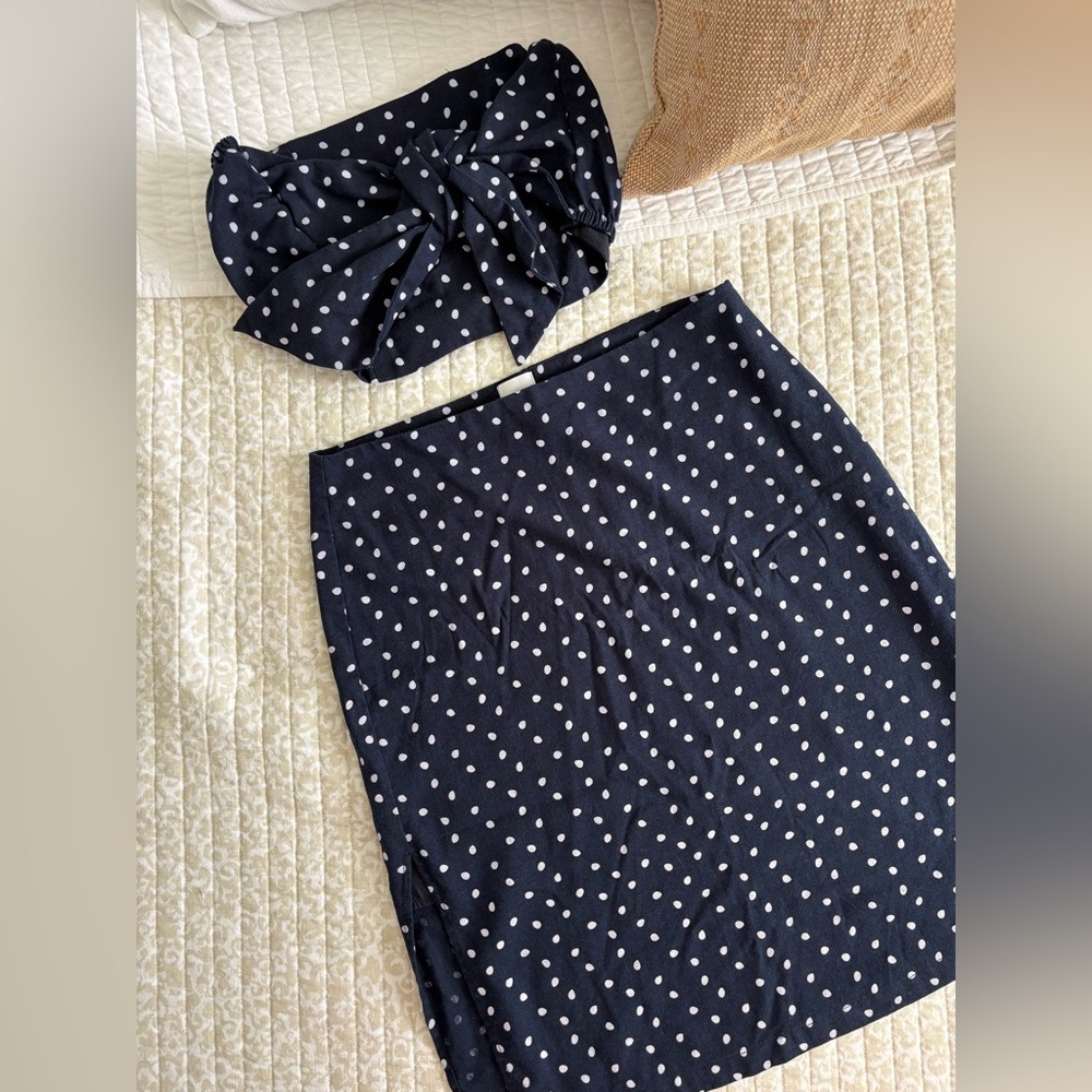 MINKPINK | Pip Polka Dot Midi Skirt | Navy Blue | Size L - Picture 6 of 16
